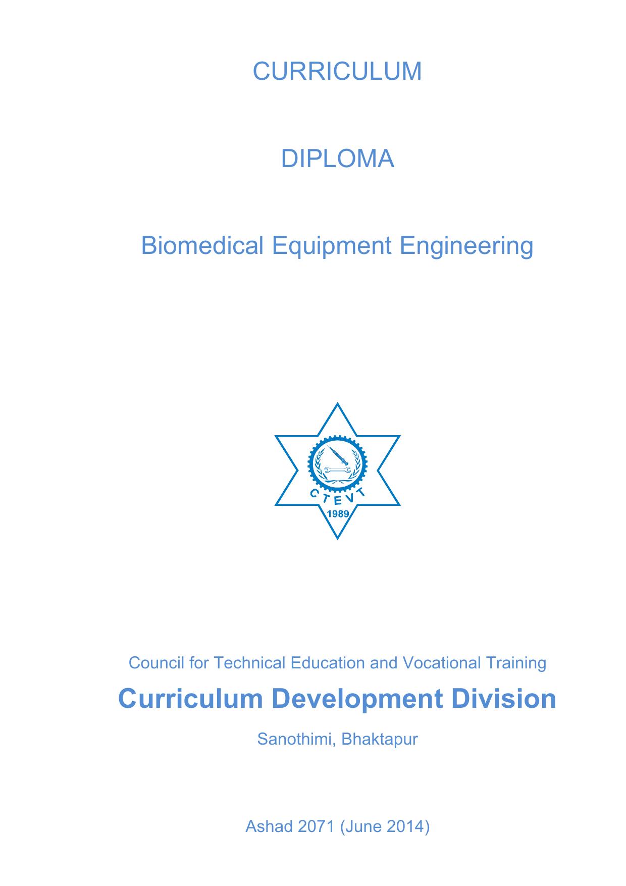 Diploma in Biomedical Equipment Engineering (BMEE), 2014